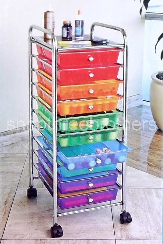 New 10 Multi Color Drawers Metal Rolling Cart Scrapbook Supply & Paper