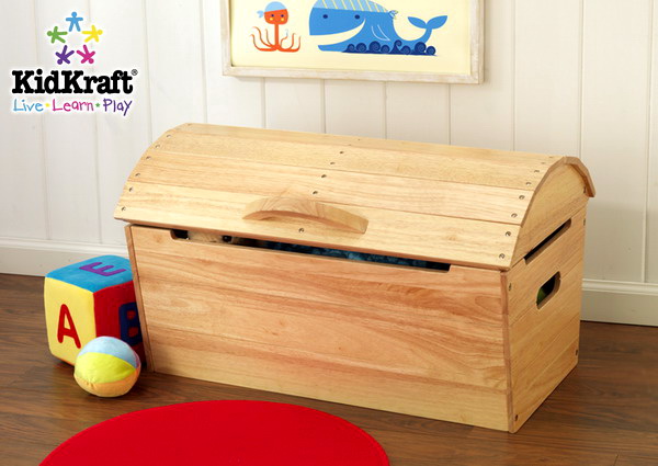 Details about New Wooden Toy Chest Storage Box Natural Wood Finish