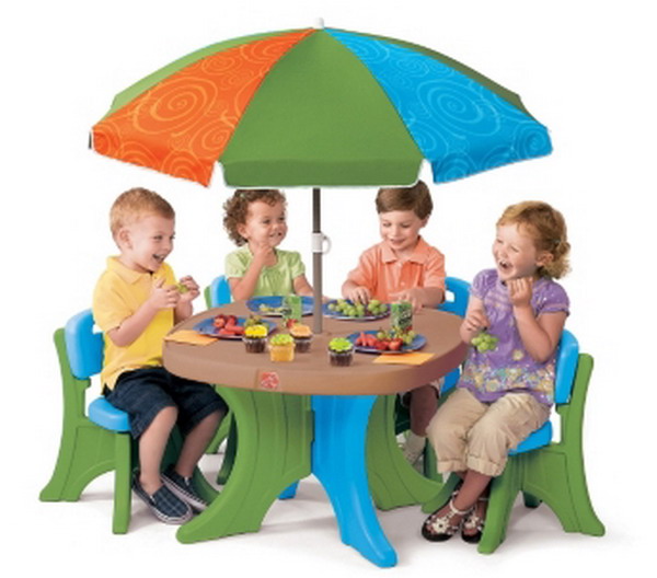 New Outdoor Kids Play Deluxe 6 piece Patio Furniture Set Table Chairs Umbrella eBay