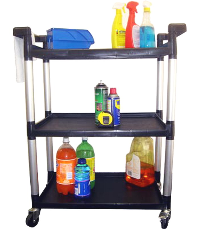 New Large 3 Tier Utility Cart Rolling Aluminum Frame 3 Molded Shelves