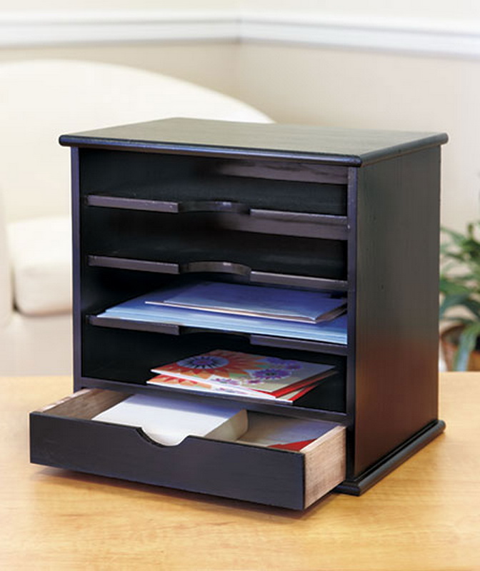 New Solid Wood Mini Shelf 1 Drawer 4 Slot Desk Mail Holder Organizer