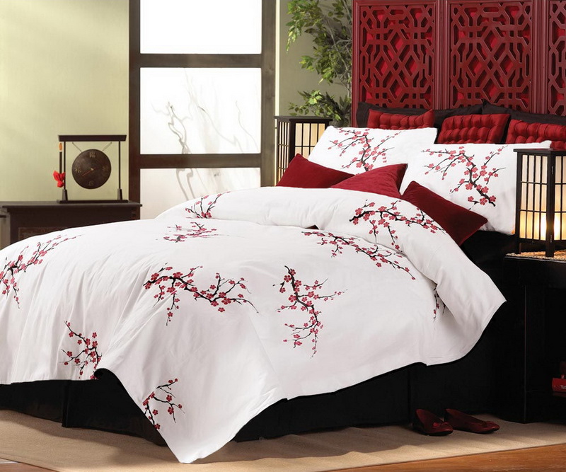 New Asian Cherry Blossom Style King Size Comforter & Pillow Shams