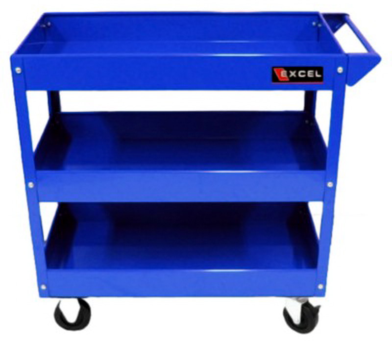 New Rolling Steel Tool Cart 3 Shelf Mobile Metal Storage Utility Cart Blue