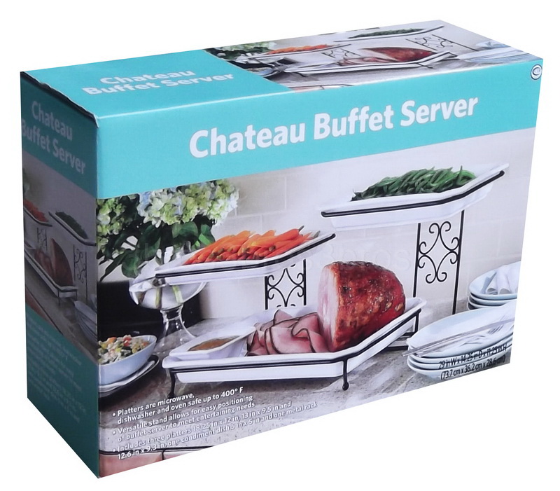 New 5 Piece Buffet Server Display Stand 3 Stoneware Serving Platters