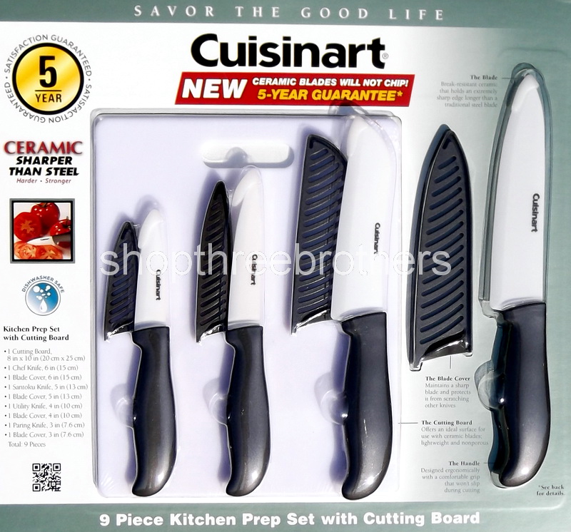 New Cuisinart 9 pc Black Ceramic Kitchen Knife Set Paring Chef