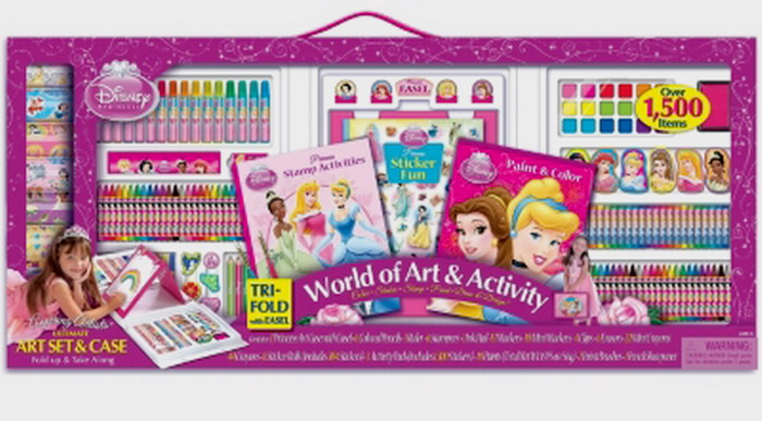 New Disney Princess 1500 pc Art Activity Set Trifold Case Easel Drawing
