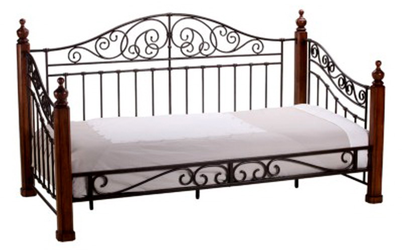 New Day Bed Solid Wood & Metal Twin Daybed Walnut Finish for Twin Mattress