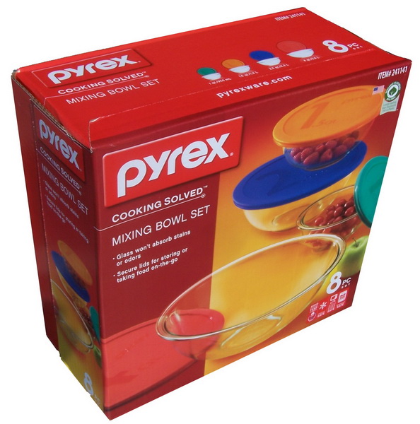 New Pyrex 8 Piece Glass Mixing Bowls Set with Lids eBay