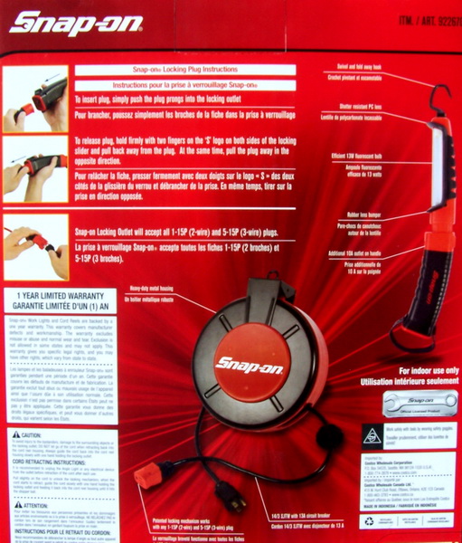 New Snap On Retractable Extension Cord Reel Shop Light eBay