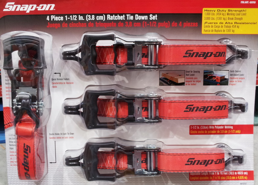New Heavy Duty Set of 4 SnapOn 11/2" Ratchet Tie Down Straps Quick