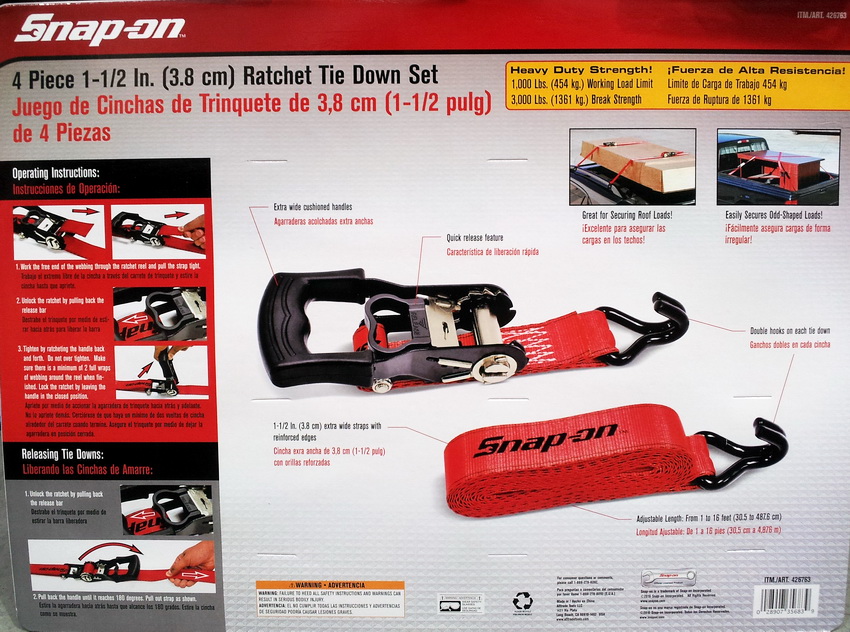 New Heavy Duty Set of 4 SnapOn 11/2" Ratchet Tie Down Straps Quick Release Tab eBay