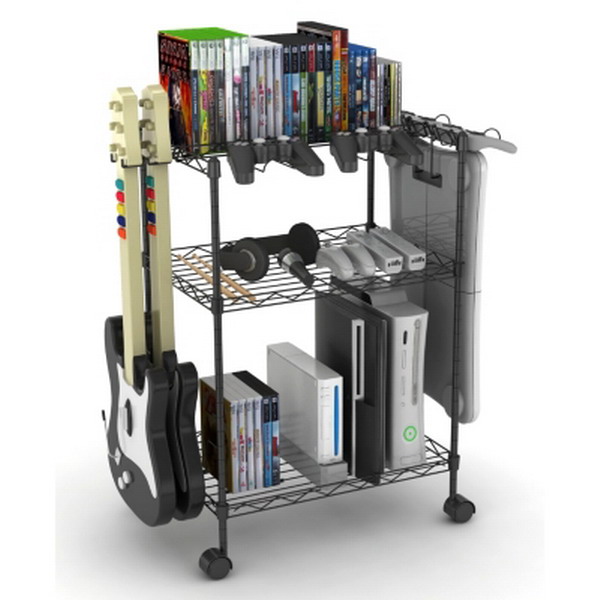 New 3 Shelf Rolling Video Game System Stand Accessory Storage Cart Rack ...