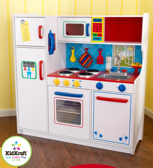 New KidKraft Childrens Pretend Deluxe Lets Eat Kids Toy White Kitchen 