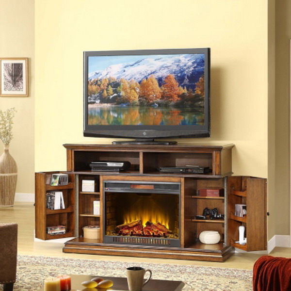  Electric Fireplace Heater Media Entertainment Console TV Stand Wood