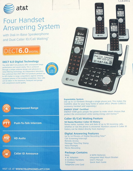 New AT&T 4 Handset Cordless Phone System w/ Audio Caller ID Announcer 