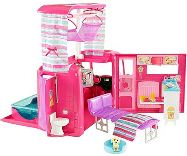 New Barbie Glamour Camper Set with 4 Dolls Pink RV Van Girls Toy Play ...