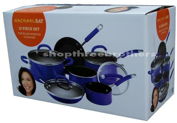 New Rachael Ray Porcelain Blue 10 Piece Cookware Set  