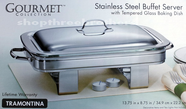 New Tramontina Stainless Steel Buffet Food Server Chafer with Glass 