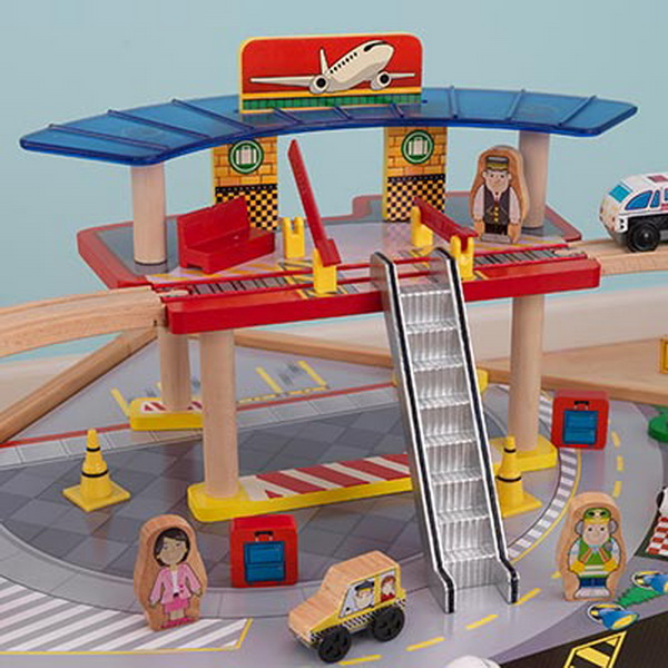   Piece Wood Toy Train Set & Table Airport Brio Thomas Compatible  