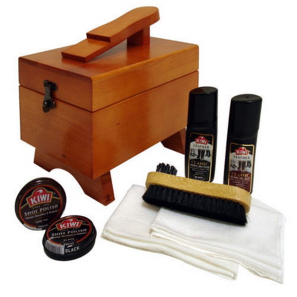 New 8 piece SHOE SHINE KIT with WOOD BOX & KIWI POLISH | eBay