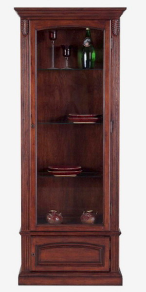 This ten gun cabinet features sliding gun storage behind the curio 