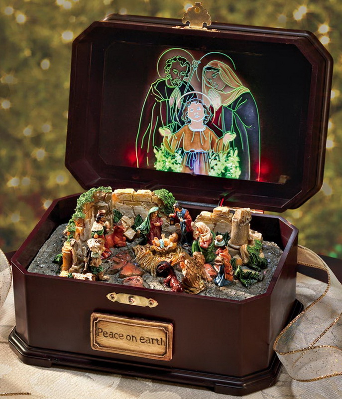 New Christmas NATIVITY SCENE MUSIC BOX Fiber Optic Light Up Decoration 